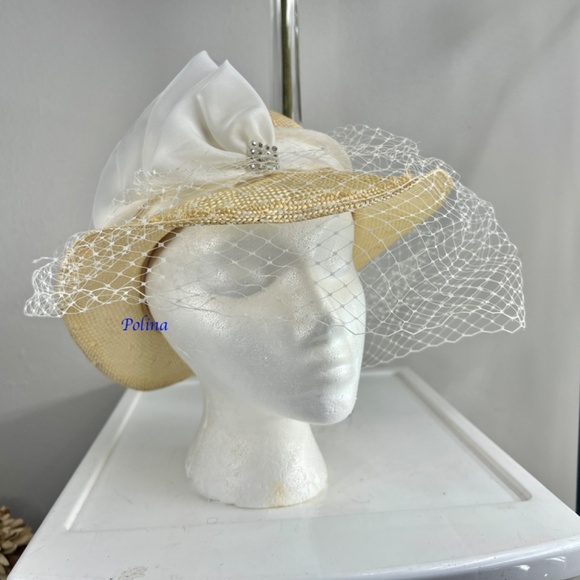 VINTAGE UNIQUE Joe Bill Miller Straw Hat with a veil - a nice church fancy hat! main image 7
